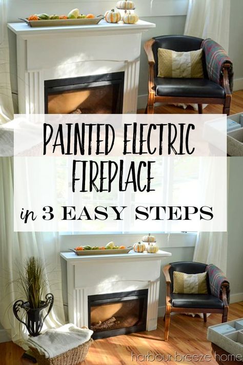 painted electric fireplace | Three steps to a beautifully painted electric fireplace. #paintedfurniture #diy #farmhouse Old Electric Fireplace Makeover, Electric Fireplace Redo, Paint Electric Fireplace, Painting Electric Fireplace Diy, Electric Fireplace Makeover Diy Ideas, Electric Fireplace Painting Ideas, Update Electric Fireplace, Painting An Electric Fireplace, Refinishing Electric Fireplace