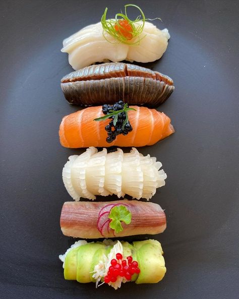 Tessa テッサ on Instagram: “Nigiri for me, Nigiri for you. Happy me, Happy you. Would you like to try this selection? #😍⁠ ⠀⁠ Sharing this #beautiful picture by…” Seafood Sushi, Make Sushi, Leeds Uk, Nigiri Sushi, Party Food Buffet, Sushi Time, Sushi Chef, Sleepover Food, How To Make Sushi