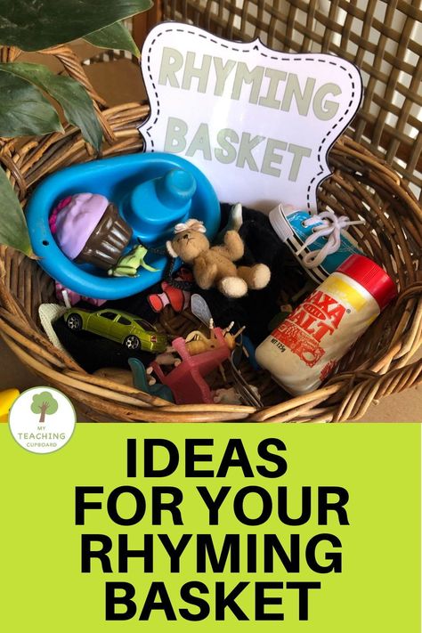 Rhyming Basket For Preschool, Prek Rhyming Activities, Rhyme Activities Kindergarten, Rhyming Games Preschool, Rhyming Preschool Activities, Rhyming Games Kindergarten, Literacy Baskets, Rhyming Activities Preschool, Preschool Rhyming