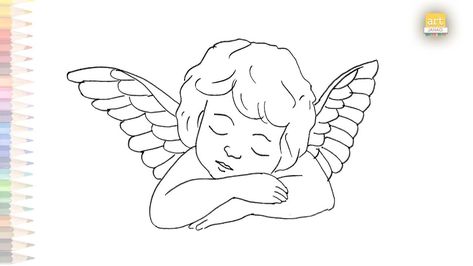 Baby Angel Drawing, Angel Drawing Easy, Draw Angel, Angle Tattoo, Baby Angel Tattoo, Simple Face Drawing, Sleeping Drawing, Angel Drawing, Angel Images