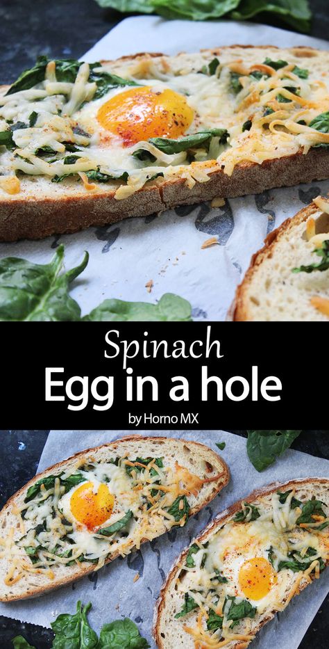 Egg In A Hole Breakfast Sandwich, Eggs In Bread Hole Recipes, Egg In The Hole Recipe, Egg In A Basket Recipe, Eggs In A Hole Recipe, Egg In Bread Hole, Egg In Toast Hole, Spinach Egg Recipes, Spinach And Egg Recipes