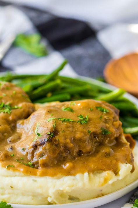 Crock Pot Salisbury Steak Easy, Slow Cooker Salisbury Steak Super Easy, Crockpot Salisbury Steak Easy Frozen Burgers, Crockpot Salisbury Steak Frozen Patties, Best Salisbury Steak Recipe With Mushroom-onion Gravy, Salisbury Steak Crockpot, Easy Salisbury Steak, Cream Of Onion Soup, Hamburger Steaks