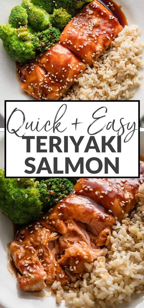 Teriyaki Salmon is one of my favorite ways to simplify a healthy and high-protein dinner, with a truly irresistible sauce, quick and hands-off method, and short ingredient list. Serve with rice, steamed veggies, or both for a fool-proof yet super satisfying meal. Sheet Pan Teriyaki Salmon, Teriyaki Salmon Bowls Healthy, Salmon With Hoisin Sauce, High Protein Salmon Recipes, Teriyaki Salmon Recipes, Teriyaki Salmon Rice Bowl, Teriyaki Salmon Bowl, Salmon Poke Bowl, Salmon Teriyaki