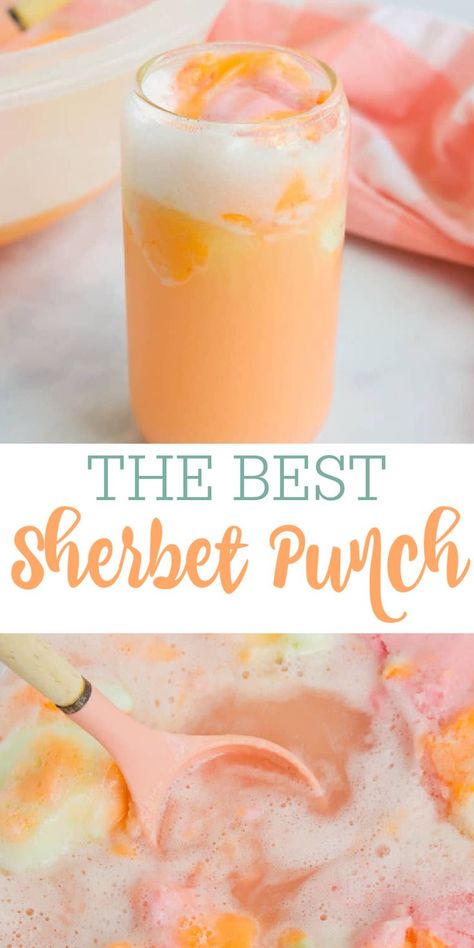 Punch Recipes With Sherbet, Orange Sherbet Punch, Sorbet Punch, Orange Punch Recipes, Best Punch Recipe, Sherbet Punch Recipes, Easy Party Punch, Party Punches, Sherbet Punch