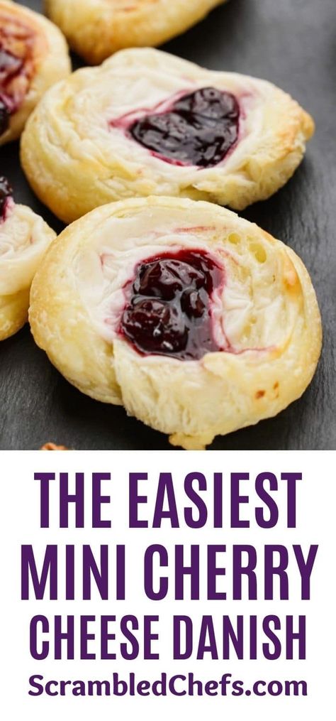 Mini Danishes, Mini Cream Cheese Danish, Mini Cherry Cheese Danish, Cherry Cheese Danish Recipe, Croissant Danish, Cherry Cream Cheese Danish, Crescent Roll Danish, Easy Breakfast Cheese Danish, Homemade Danish Recipe