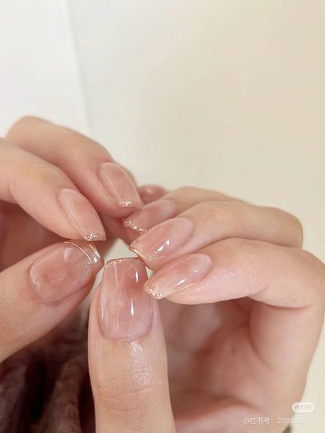 Hello Nails, Minimal Nails, Blush Nails, Casual Nails, Pretty Gel Nails, Soft Nails, Her Nails, Glitter Ombre, Rhinestone Decor