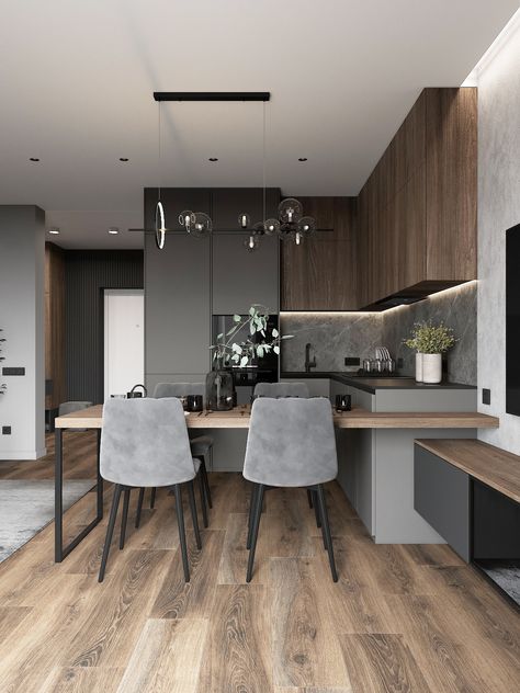 Small Apartment Interior, Modern Kitchen Cabinet Design, Modern Kitchen Interiors, Kitchen Interior Design Decor, Kitchen And Dining Room, Kitchen Interior Design Modern, Kitchen Design Plans, 아파트 인테리어, Modern Kitchen Cabinets