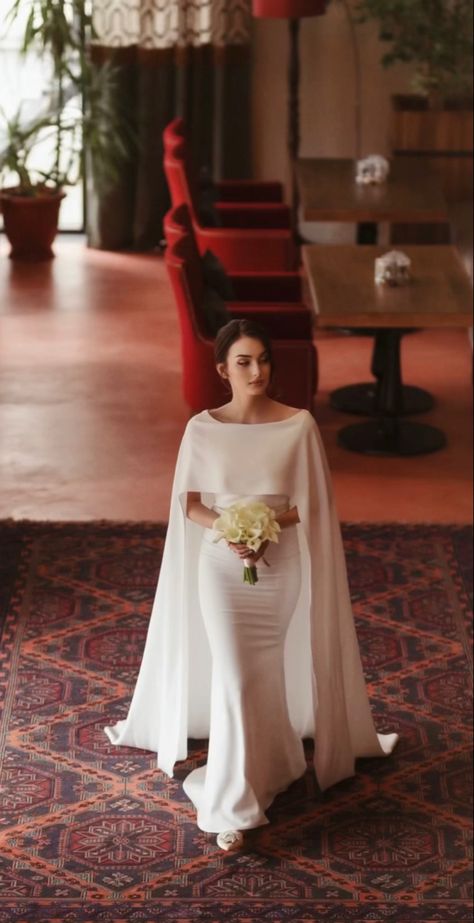 This dress is photographed by @shan.shaza on instagram and modeled by Bella Wedding Dress Cover, Cape Wedding, Bride Dress Simple, Cape Wedding Dress, Classy Wedding Dress, Pretty Wedding Dresses, Minimalist Wedding Dresses, Bridal Cape, Elegant Dresses Classy