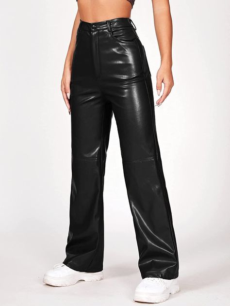 Leather Pants Women, Faux Leather Pants, Dressy Tops, Plus Dresses, Pants Straight, Straight Leg Pants, High Waisted Pants, Leg Pants, Black Pants