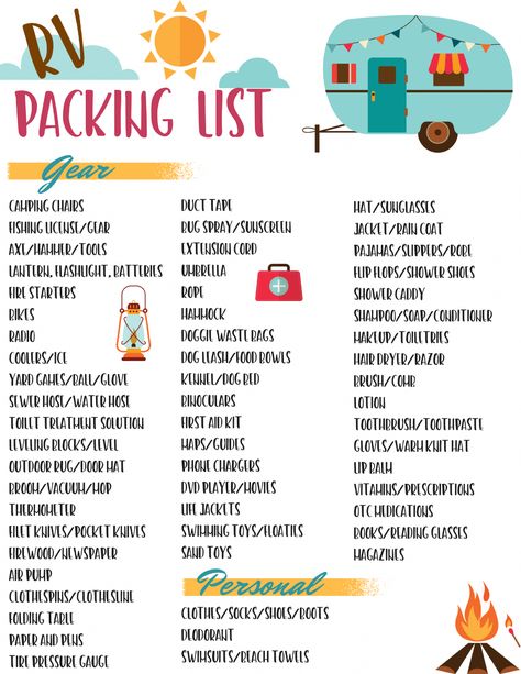 Free RV checklist printable packing list. Don't forget anything on your next camping trip in your travel trailer. This free printable camping list has everything covered! #bestrvideas Rv Packing List, Rv Checklist, Zelt Camping, Camping Bedarf, Printable Packing List, Rv Camping Checklist, Camping Snacks, Camper Hacks, Camping Diy