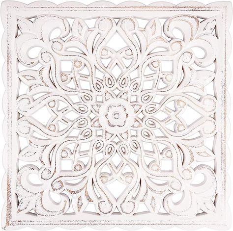 Amazon.com: Wall Décor Art, Carved Wooden Wall Panel Hanging Decor, Decorative Carved Floral-Patterned Distressed White MDF Wall Panel for iving Room Bedroom, 12" x 12" : Home & Kitchen Carved Wall Panel, Medallion Wall Art, Wall Medallion, Mdf Wall Panels, Decorative Screen Panels, Creative Wall Decor, Wooden Wall Panels, Decorative Wall Panels, Decorative Screens