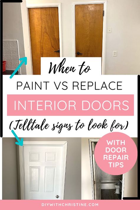 When To Paint vs When To Replace Interior Doors (Telltale Signs!) – DIY With Christine Replace Interior Doors, Replacing Interior Doors, Interior Door Makeover, 6 Panel Doors, Diy Home Improvement Ideas, Dark Doors, Orange Door, Veneer Door, Inside Doors