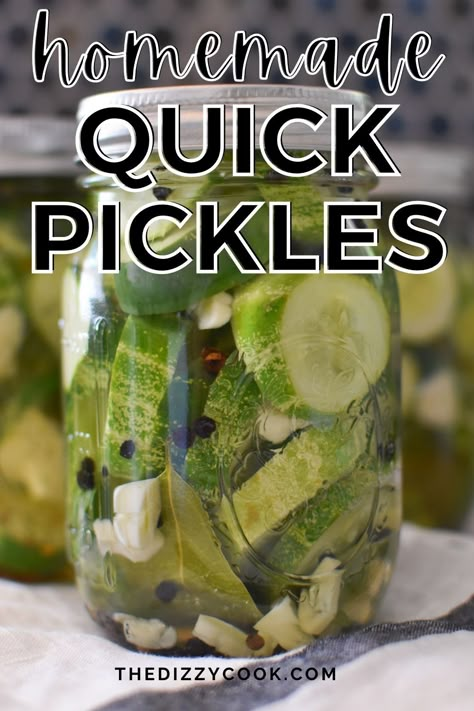 An easy blend of pantry ingredients paired with pickling cucumbers (or regular) make these quick dill pickles! Crispy, crunchy, and perfect for a bbq or cookout. East Refrigerator Pickles, Lots Of Cucumbers, What To Do With Lots Of Cucumbers, Cucumber Pickle Recipes, Pickles Homemade Easy, Easy Refrigerator Pickles, Homemade Refrigerator Pickles, Pickles Homemade, Refrigerator Pickles Dill