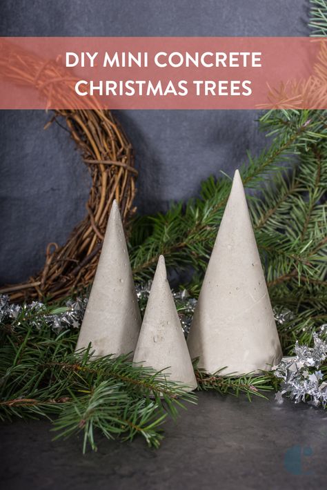 Pour your own mini concrete tabletop Christmas trees.     #["Christmas", "Curbly-Original", "decor", "holidays", "concrete", "cement", "concrete", "cement", "minimalist", "industrial", "DIY", "accessories"] Christmas With Baby, Concrete Christmas, Tabletop Christmas Trees, Concrete Creations, Recycled Christmas, Industrial Diy, Diy Deco, Tabletop Christmas Tree, Trees Christmas