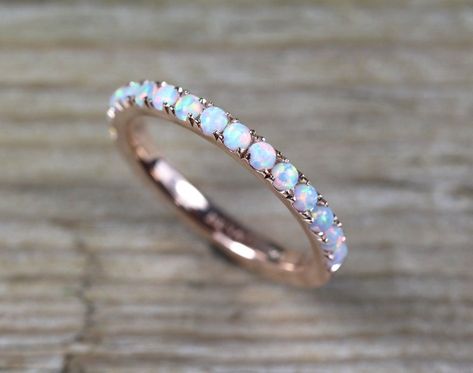 Opal Eternity Band Rose Gold Opal Ring Eternity Wedding | Etsy Opal Stacking Ring, Opal Wedding Band, Gold Opal Ring, Rose Gold Opal Ring, Opal Wedding Ring, Opal Band, Opal Wedding Rings, Opal Wedding, Promise Ring Gift