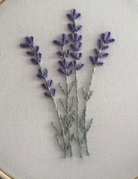 Flower Embroidery Simple, Lavender Embroidery Design, Lavender Hand Embroidery, How To Embroider Lavender Flowers, Lavender Embroidery, Lavender Embroidery Pattern, Lilac Embroidery, Lavender Embroidery Shirt, Embroidered Lavender