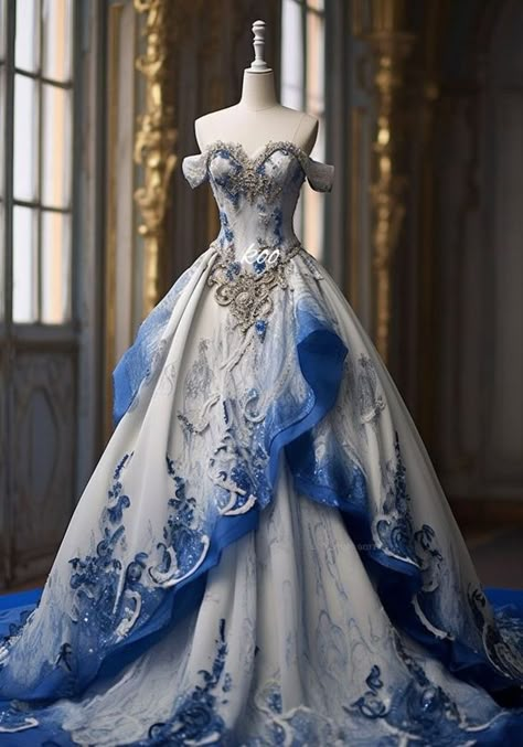 Dreamy Gowns, Blue Ball Gowns, Royal Dresses, Princess Ball Gowns, Blue Wedding Dresses, Fantasy Dresses, Medieval Dress, Fantasy Gowns, Pretty Prom Dresses