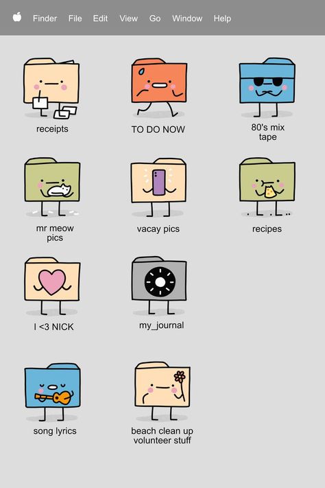 Bring a little personality to your virtual desktop with these Little Folder Guy custom icons! Easy to install and available for macOS and Windows computer! Cute Desktop Folder Icons, File Icons For Mac, Computer Folder Icons, Desktop Icons Png, Folder Names Ideas, Mac Icons Desktop, Free Desktop Icons, Desktop Customization, Macbook Icon