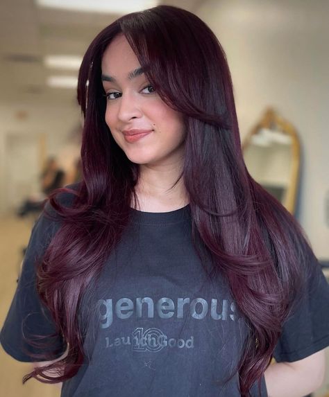 50 Shades of Burgundy Hair Color Trending in 2024 Deep Berry Hair Color, Plum Hair On Brown Skin, Dark Burgundy Purple Hair, Hair Color For Winter Palette, Burgendy Hair Color, Purple Burgundy Hair Color, Burgundy Plum Hair Color, Dark Cherry Hair Color, Dark Burgundy Hair Color