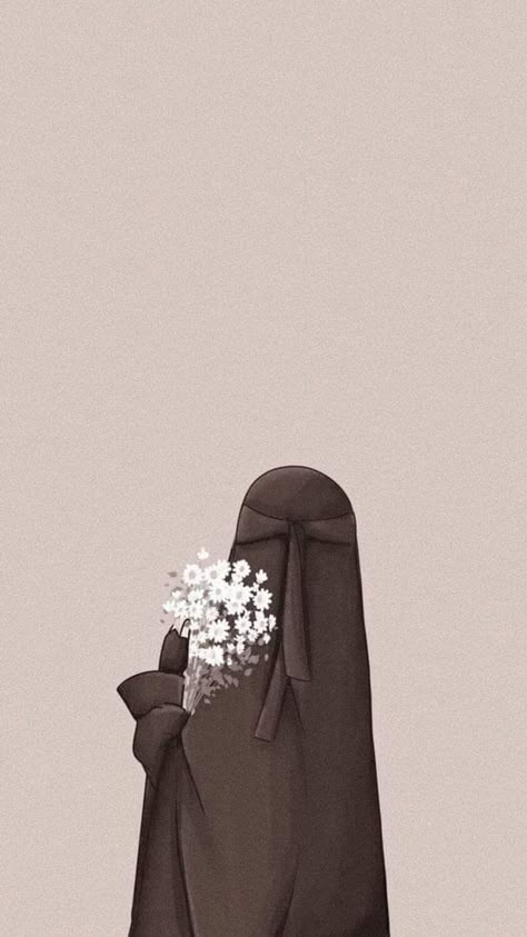 Niqab Aesthetic Wallpaper, Muslimah Cartoon Aesthetic, Niqab Drawing, Niqabis Aesthetic, Hijab Painting, Niqab Cartoon, Hijab Cartoon Wallpaper, Cute Hijab Cartoon, Mode Niqab