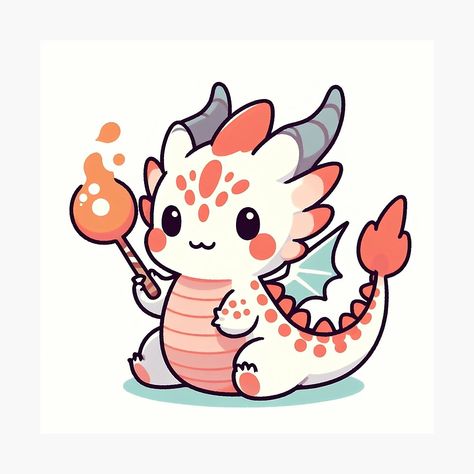 Get my art printed on awesome products. Support me at Redbubble #RBandME: https://www.redbubble.com/i/photographic-print/Whimsical-Dragon-by-TheRhysWyrill/160228248.6Q0TX?asc=u Kawaii Dragon Art, Sitting Dragon Drawing, Chibi Dragon Art, Cute Dragon Design, Kawaii Dragon Drawing, Cute Dragon Doodle, Monster Drawing Cute, Dragon Cute Drawing, Dragon Cute Art