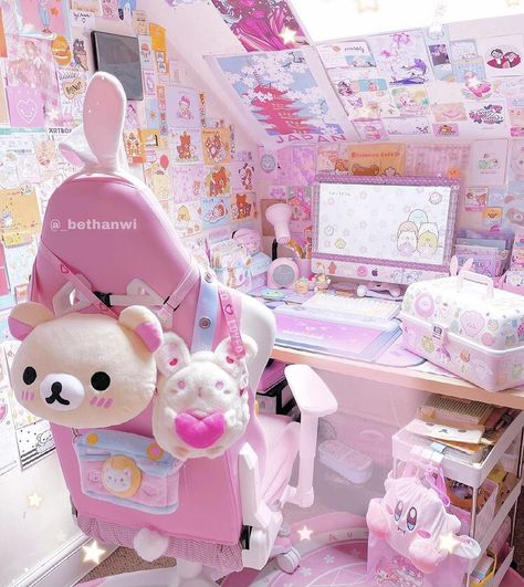 Kawaii Core Room, Kawaii Pink Room, Kawaii Core Aesthetic, Pink Kawaii Room, Agere Room, Kawaii Room Aesthetic, Cutecore Room, Sanrio Room, Kawaii Room Ideas