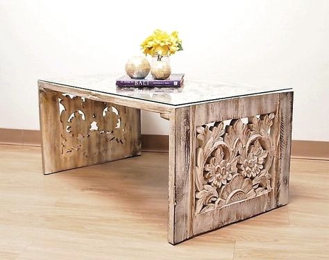 Carved Coffee Table, Indonesian Furniture, Bali Decor, Coffee Table Inspiration, Gado Gado, Spanish Style Home, Reclaimed Wood Coffee Table, Wood Coffee Table, Solid Wood Furniture