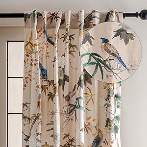 Maison d' Hermine 100% Cotton Curtain - 50"x124" Beige Decorative Curtain - Aesthetic Curtains for Farmhouse, Kitchen & Bedroom - for Spring & Summer - Hokuzai Collection Fabric Paint Curtains, Cute Amazon Curtains, Vintage Floral Curtains Living Room, Curtains In Breakfast Nook, French Cottage Curtains, Cozy Living Room Curtains, Shelves With Curtains, Bold Curtains Living Room, Curtain Instead Of Door