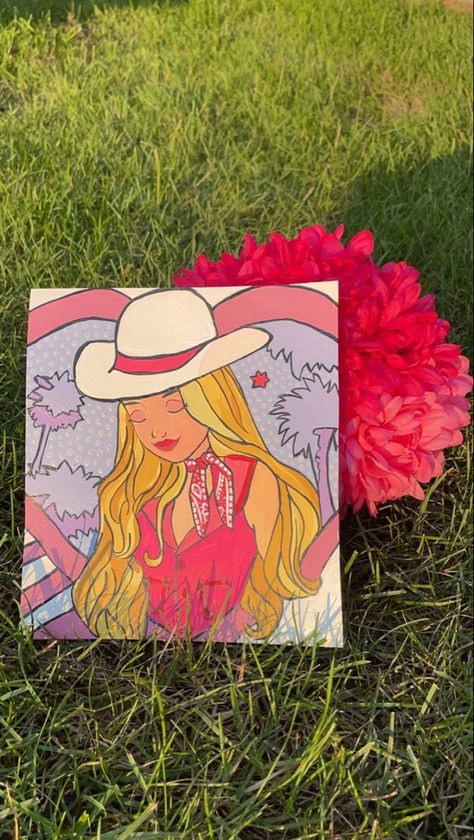 Barbie Artwork Paintings, Barbie Aesthetic Painting, Barbie Painting Ideas On Canvas, Barbie Acrylic Painting, Barbie Painting Canvas Easy, Barbie Painting Ideas, Barbie Canvas Painting, Cute Girly Paintings, Barbie Paintings