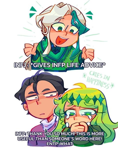 Infj's life advice is the best 😌  -  Credit: @devilmilki Infj Infp Friendship Fanart, Infj And Istp, Infp 16 Personalities, Infp X Infj, Infj Fanart, Infj Art, Infj X Entp, Infp X Entp, Infj Entp