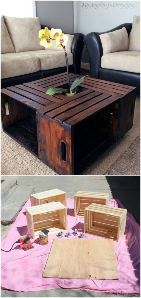 25 Wood Crate Upcycling Projects For Fabulous Home Decor - Organize and decorate your home using nothing but wood crates! Exclusive collection prepared by diyncrafts.com team <3 Wooden Table Diy, Koti Diy, Crate Coffee Table, Dekor Diy, Interior Vintage, Interior Design Magazine, Diy Coffee Table, Wood Crates, Diy Home Decor On A Budget