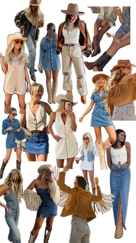 Stampede Outfit, Country Outfits Women, Cowgirl Look, Cowgirl Bachelorette, Look Festival, Country Style Outfits, Cowboy Girl, Bachelorette Themes, Denim And Diamonds