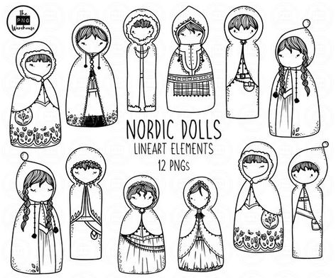 Scandinavian Doodles, Nordic Drawings, Nordic Christmas Scandinavian Style, Scandinavian Drawing, Nordic Patterns, Hand Drawn Doodles, Doodle Art For Beginners, Silhouette Clip Art, Doodle Style