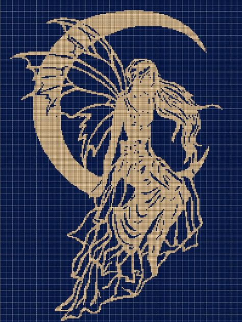 Counted Cross Stitch Patterns Free, Fairy Silhouette, Cross Stitch Fairy, Intarsia Knitting, Fantasy Cross Stitch, Nature Cross Stitch, Pixel Art Grid, Tapestry Crochet Patterns, Crochet Tapestry