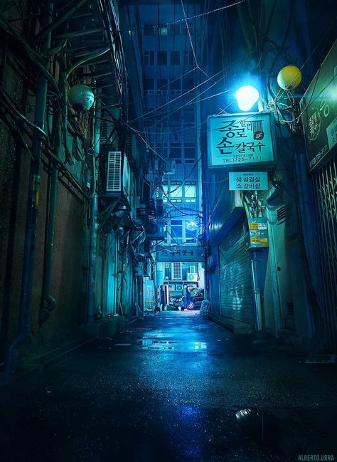 Night City Reference, Cyberpunk Back Alley, Seoul Alleyway, Cyberpunk Street Art, Seoul Alley, Alley Way Background, Gacha Backgrounds Dark, Korean Cyberpunk, Back Alley Aesthetic