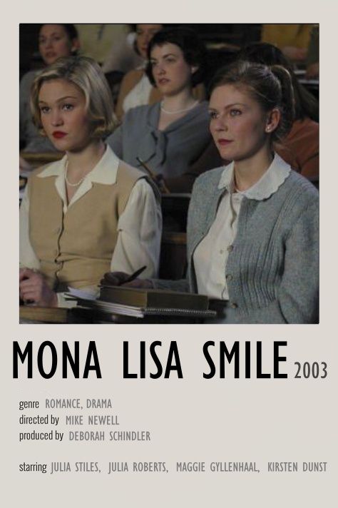 Mona Lisa Smile Movie Poster, Mona Lisa Smile Poster, Movie Recommendations Poster, Mona Lisa Smile Movie, 2003 Movies, Quote Movie, Indie Movie Posters, Movie Recs, Lisa Smile