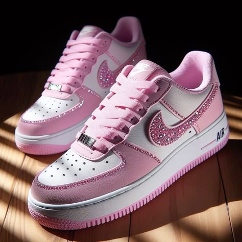 Airforce 1 Customs, Nike Custom Shoes, Cute Sneaker Outfits, Cute Casual Shoes, Casual Shoes Women Sneakers, Nike Shoes Women Fashion, Custom Sneakers Diy, Pink Nike Shoes, Nike Air Force 1 Custom