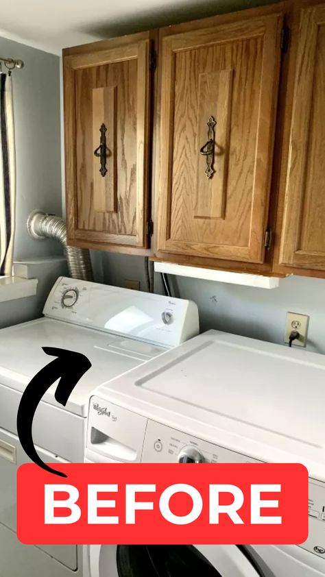 Check out our fabulous laundry room transformation on a budget! We turned our drab space into a stylish and functional area without breaking the bank! 🎉 Click to see the final reveal! Diy Laundry Room Paint Ideas, Laundry Room Cover Up Curtains, Small Laundry Room Ideas Paint, Updating Laundry Room, Cover Laundry Area, Simple Laundry Makeover, Hiding Washer And Dryer In Bathroom, Small Laundry Room Reno, Simple Laundry Room Cabinets