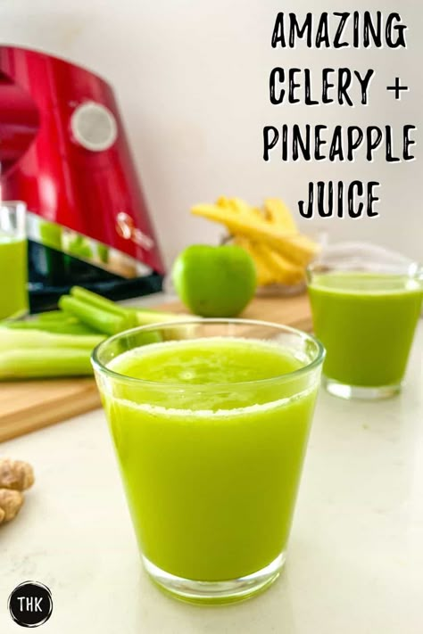 There's nothing like freshly made juice and this celery and pineapple juice is FAN-tastic!! Celery Pineapple Smoothie, Celery And Pineapple Juice Benefits, Pineapple And Celery Juice, Pineapple Celery Cucumber Green Juices, Juice With Celery, Celery Pineapple Juice, Juicing Pineapple Recipes, Juicing With Pineapple Recipes, Pineapple Juicing Recipes