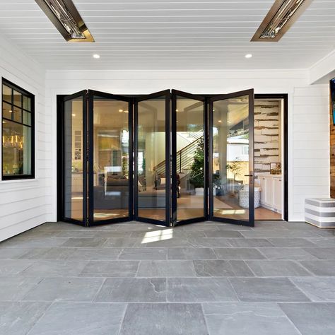 Folding Glass Door, Glass Bifold Doors, Tattoo Modern, Accordion Doors, Glass Doors Patio, Iron Entry Doors, Folding Glass Doors, Farmhouse Patio, Wrought Iron Doors