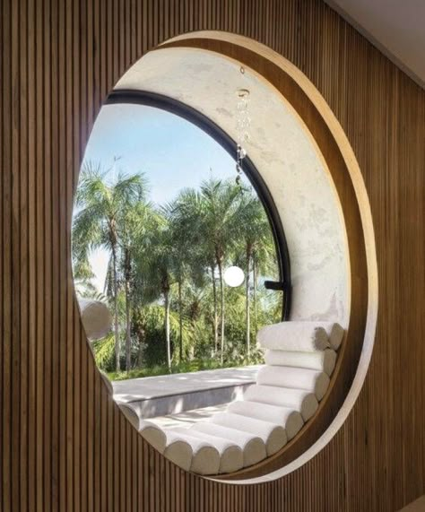 Interesting House Ideas, Shape And Form Interior Design, Room Window Design Modern, Circle Window Exterior, Circle House Design, Dream House Nature, Circle Window Design, Interior Window Design, Form In Interior Design