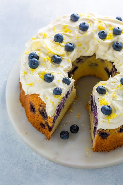 Lemon Blueberry Bundt Cake with Cream Cheese Frosting Extra Blueberries, Lemon Blueberry Bundt, Lemon Blueberry Bundt Cake, Blueberry Bundt, Cake Blueberry, Blueberry Bundt Cake, Lemon Cream Cheese Frosting, Cake Loaf, Blueberry Lemon Cake