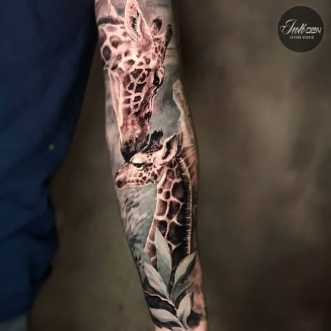 Animal Leg Sleeve Tattoo Women, Safari Sleeve Tattoo Women, Safari Theme Tattoo Sleeve Women, Jungle Theme Tattoo Sleeve For Women, Jungle Animals Tattoo, Safari Leg Tattoo, Safari Arm Sleeve Tattoo, Safari Sleeve Tattoo, Animal Sleeve Tattoo For Women