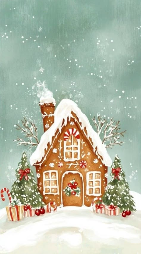 House Phone Wallpaper, Gingerbread House Wallpaper, Whimsical Christmas Art, Christmas Screen Savers, House Phone, Christmas Wallpaper Free, New Wallpaper Iphone, Vintage Inspired Christmas, Christmas Wallpaper Backgrounds