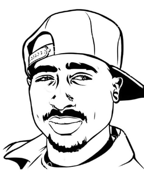 2 Pac Drawing, Tupac Coloring Page, Gangsta Coloring Pages, 2pac Stencil, Tupac Stencil, Tupac Tattoo Stencil, Celebrity Drawings Easy, 2pac Drawing, Rapper Illustration