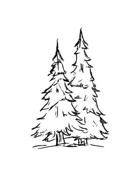 Pine Tree Drawing, Tree Doodle, Christmas Tree Drawing, Desain Buklet, Tree Sketches, Tree Drawing, Mini Drawings, Christmas Drawing, Pine Trees