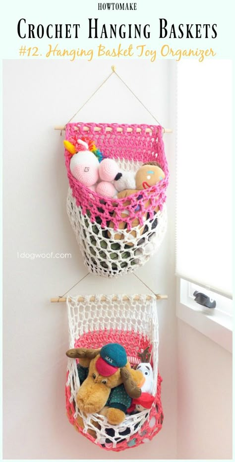 Crochet T-shirt Yarn Hanging Basket Toy Organizer Free Pattern- Hanging #Basket; Free #Crochet; Patterns Crochet Organizer, Crochet Storage Baskets, Crochet Basket Pattern Free, Yarn Hanging, Yarn Organization, Basket Crochet, Crochet Decor, Crochet Baskets, Crochet Basket Pattern