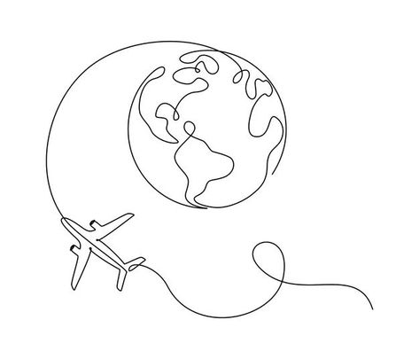 One Line Drawing Travel, Travel Line Drawing, World Map Drawing Simple, Earth Globe Drawing, Simple Line Art Ideas, Travel Drawing Simple, Earth Line Drawing, One Line Drawing Ideas, Earth Line Art