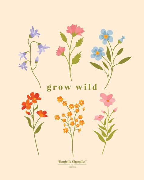 grow wild 🌼🌿🌷 Grow Drawing, Wild Flower Illustration, Wildflowers Drawing, Flowy Flowers, Wild Flower Art, Floral Sketches, Wildflower Clipart, Cottagecore Flowers, Wildflower Drawing