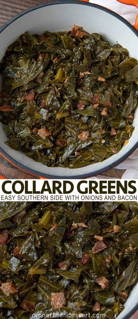 Easy Collard Greens, Cooking Collard Greens, Collard Greens With Bacon, Greens Recipe Soul Food, Southern Collard Greens, Braised Kale, Collard Greens Recipe, Collard Green, Dinner Then Dessert